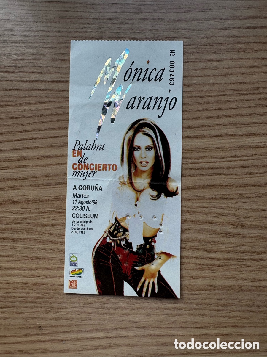 Otros art&iacute;culos de coleccionismo en papel: M&oacute;nica Naranjo entrada Coru&ntilde;a 1998