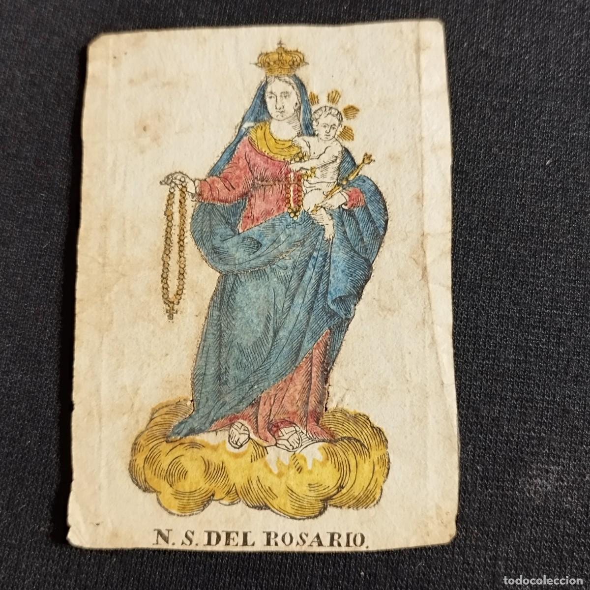 Otros art&iacute;culos de coleccionismo en papel: ESTAMPA NUESTRA SE&Ntilde;ORA DEL ROSARIO - GRABADO CALCOGRAFICO COLOREADO A MANO -