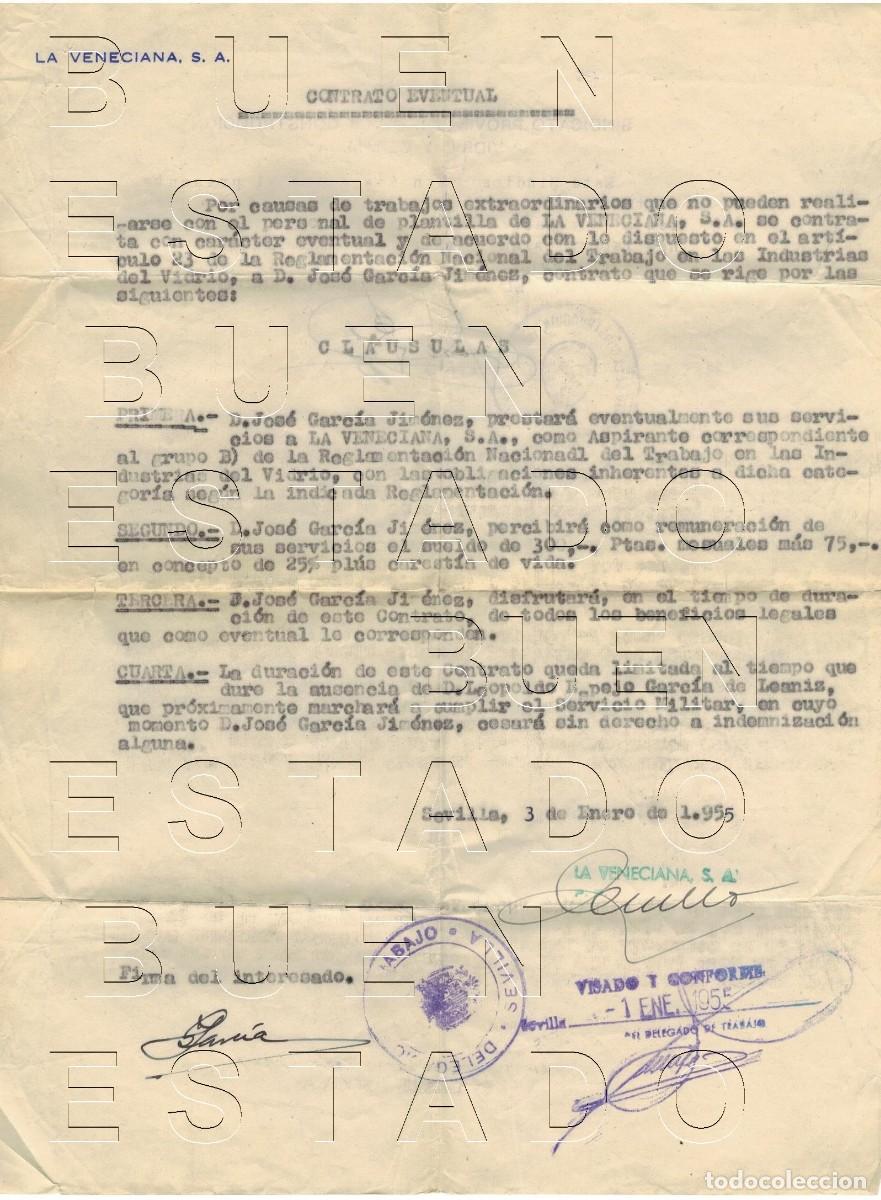 Otros art&iacute;culos de coleccionismo en papel: SEVILLA CONTRATO DE TRABAJO 1955 LA VENECIANA SA M28