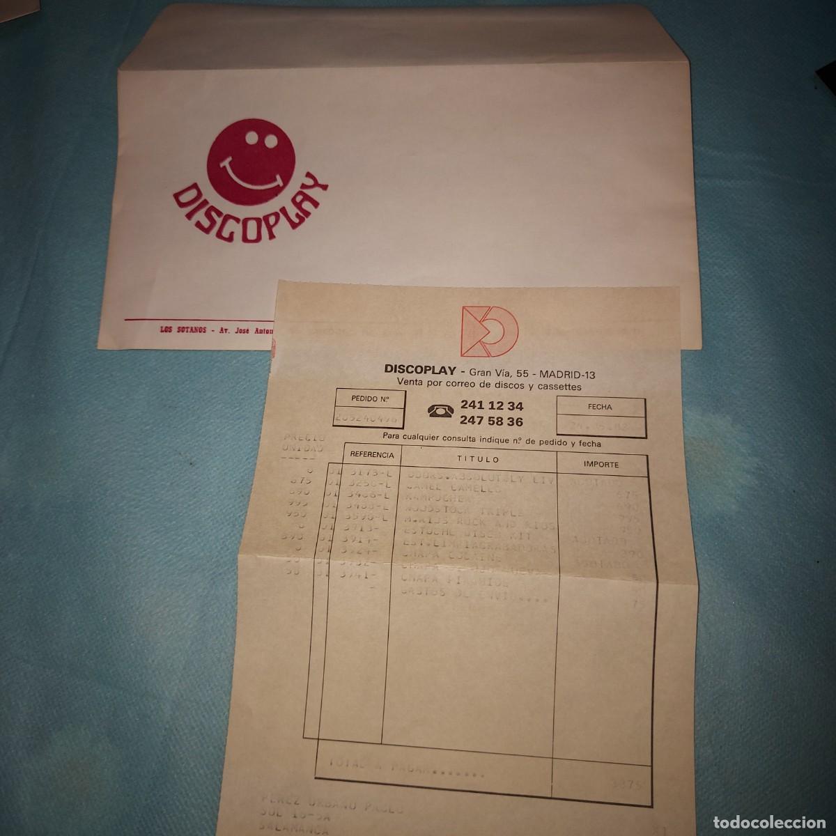 Outros artigos de papel: DISCOPLAY SOBRE CON FACTURA, A&Ntilde;O 1982