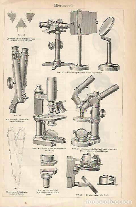 Outros artigos de papel: LAMINA ESPASA 17926: Microscopios - Varios