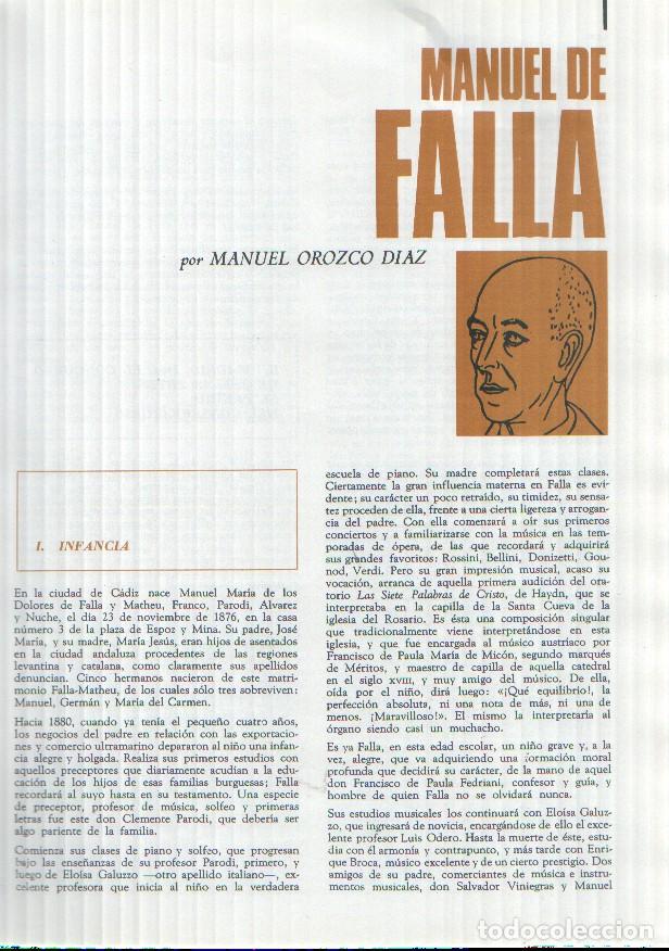 Otros art&iacute;culos de coleccionismo en papel: Los protagonistas de la historia: Manuel de Falla, juego de 32 paginas por Manuel Orozco Diaz -