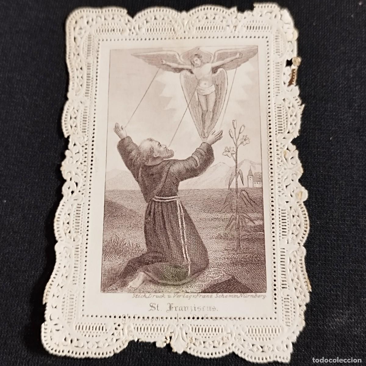 Otros art&iacute;culos de coleccionismo en papel: ESTAMPA ESTIGMATIZACION DE SAN FRANCISCO DE ASIS POR UN SERAFIN- PUNTILLA CALADA KUNSTANSTALT FRANZ
