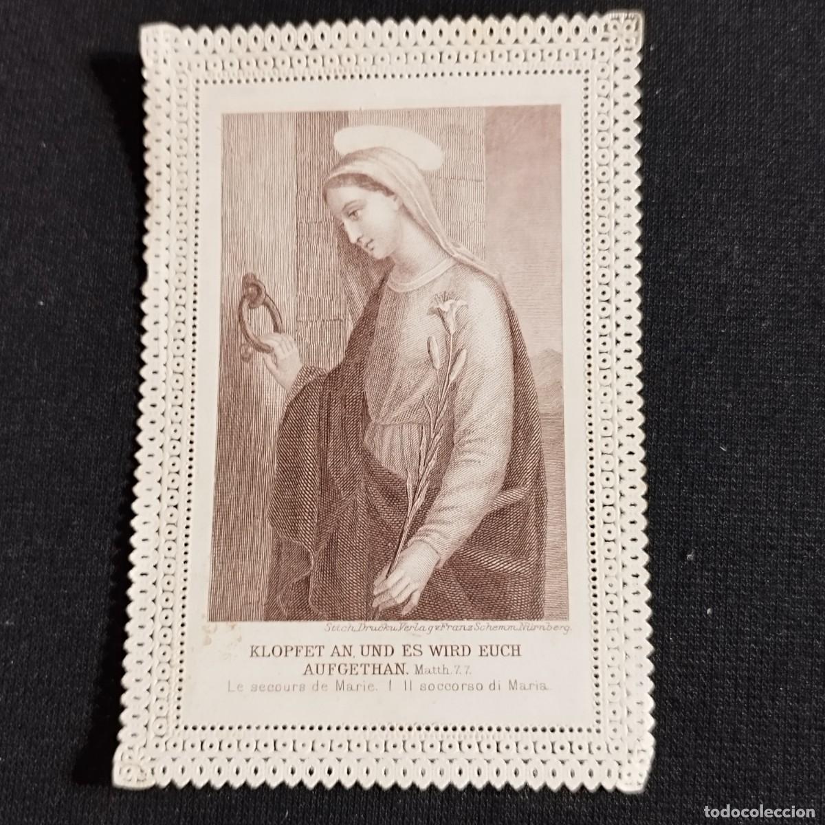Collectionnisme Papier divers: ESTAMPA VIRGEN MARIA LLAMANDO A PUERTA CON PICAPORTE - LIRIO - PUNTILLA CALADA - FRANZ SCHAMM