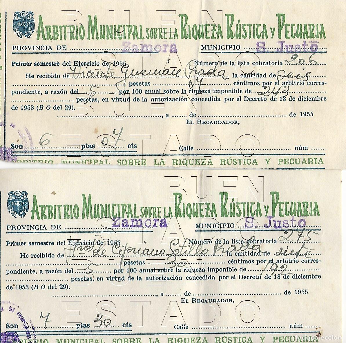 Otros art&iacute;culos de coleccionismo en papel: ZAMORA SAN JUSTO ARBITRIO MUNICIPAL RIQUEZA RUSTICA Y PECUARIA 1955 M43