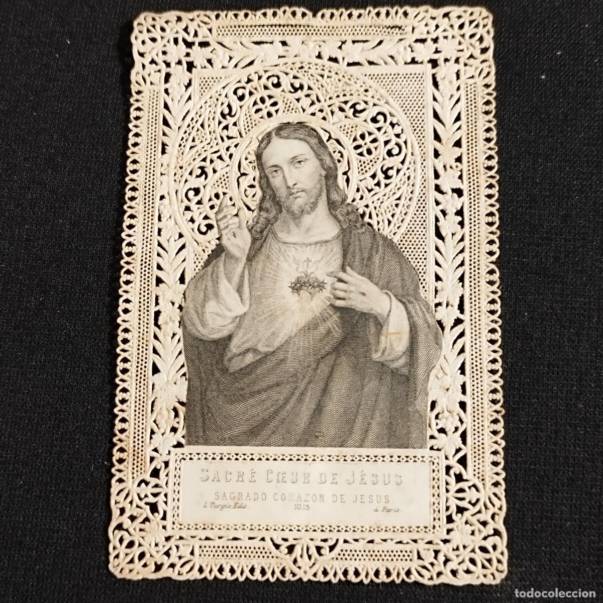 Otros art&iacute;culos de coleccionismo en papel: ESTAMPA SAGRADO CORAZON DE JESUS - EDITOR L. TURGIS PARIS - PUNTILLA CALADA -