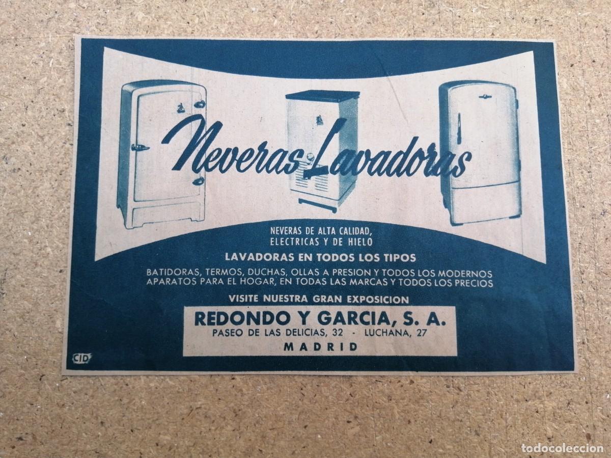 Otros art&iacute;culos de coleccionismo en papel: ANUNCIO. NEVERAS Y LAVADORAS REDONDO Y GARCIA, MADRID
