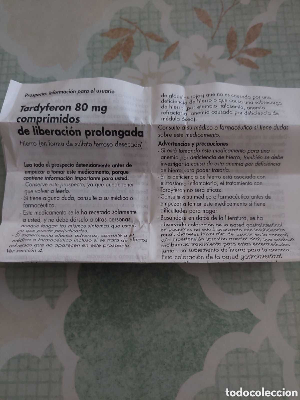 Otros art&iacute;culos de coleccionismo en papel: PR&Oacute;SPETO MEDICAMENTOS TARYFERON HIERRO