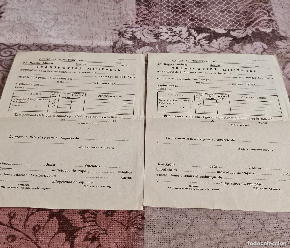 Otros art&iacute;culos de coleccionismo en papel: 2 Hojas Formulario Antiguo Para El Transporte De Militares En Espa&ntilde;a.