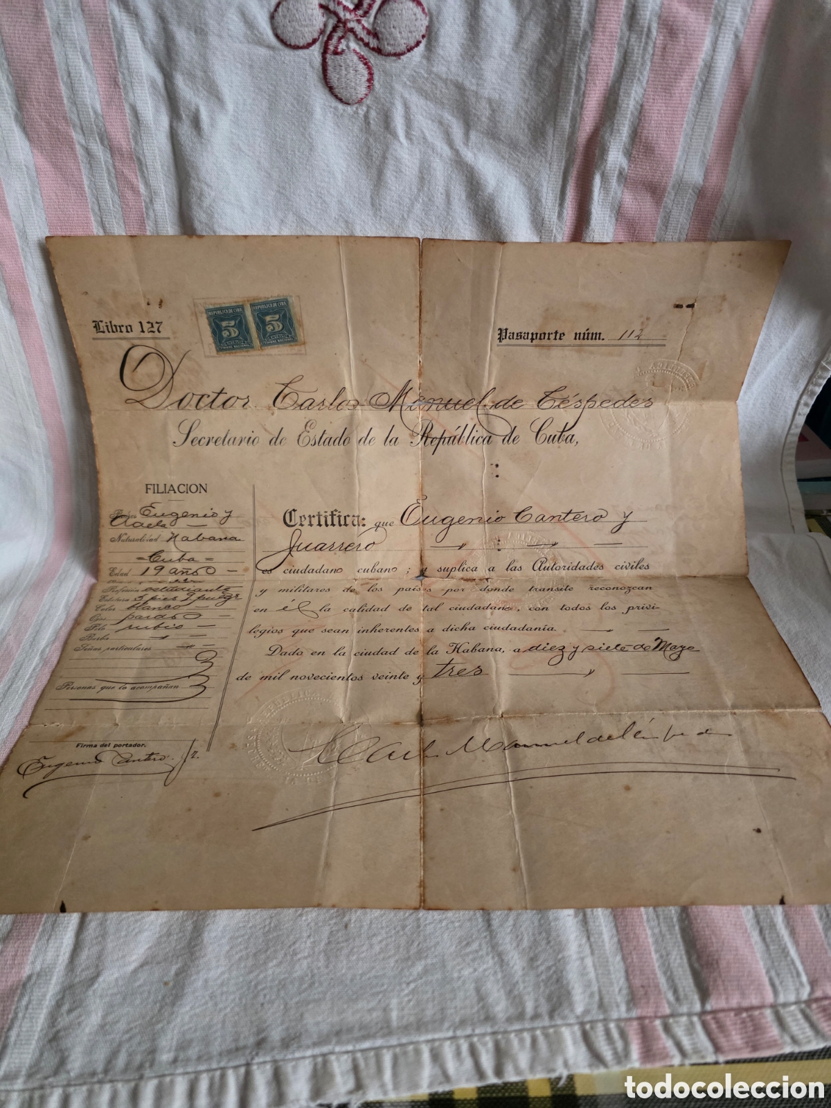 Otros art&iacute;culos de coleccionismo en papel: PASAPORTE CUBANO DE 1923