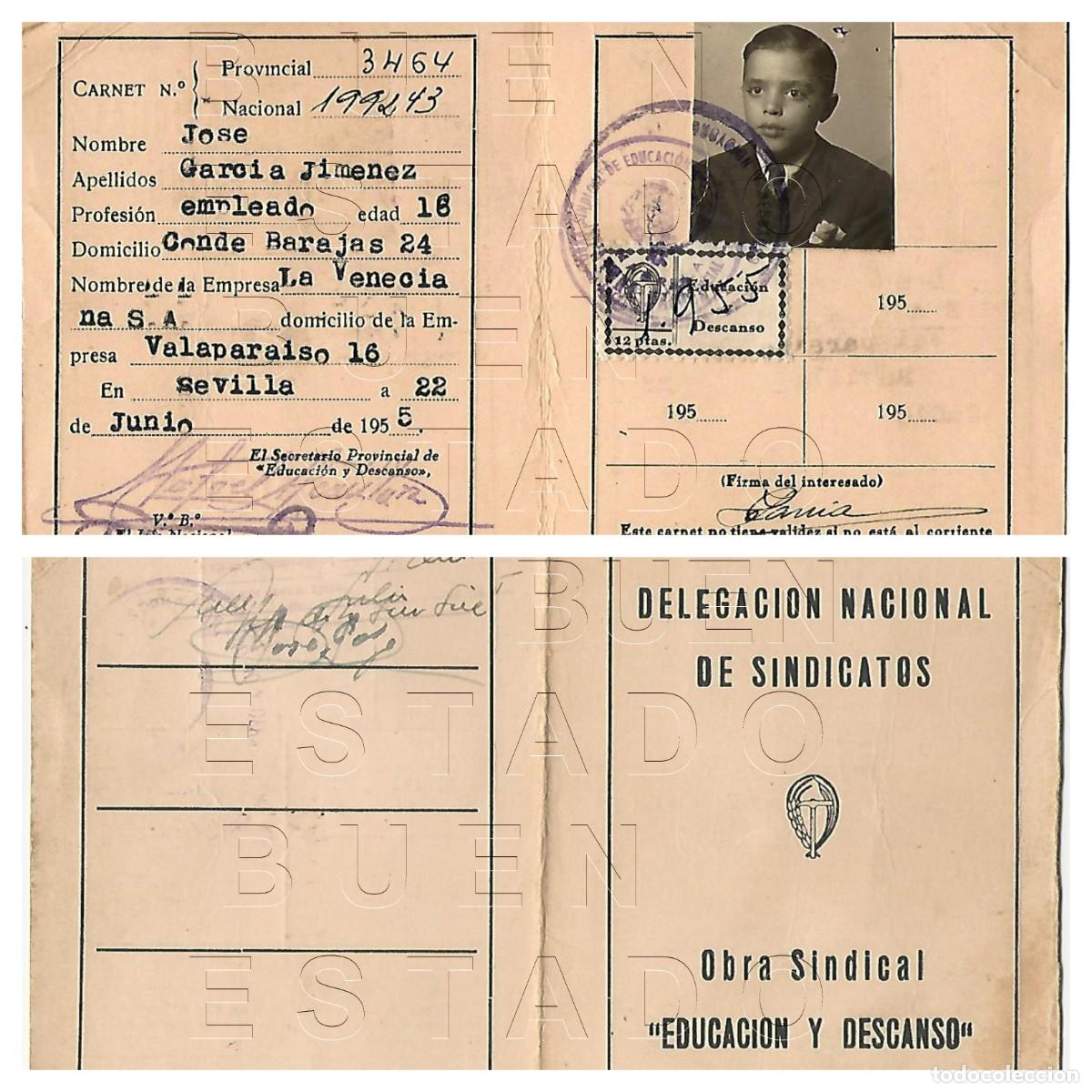 Otros art&iacute;culos de coleccionismo en papel: CARNET SINDICATO SEVILLA 1955 M43