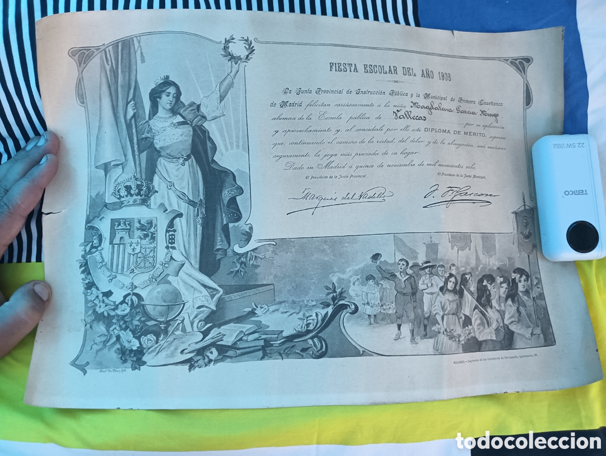 Otros art&iacute;culos de coleccionismo en papel: Antigua diploma 1908. .