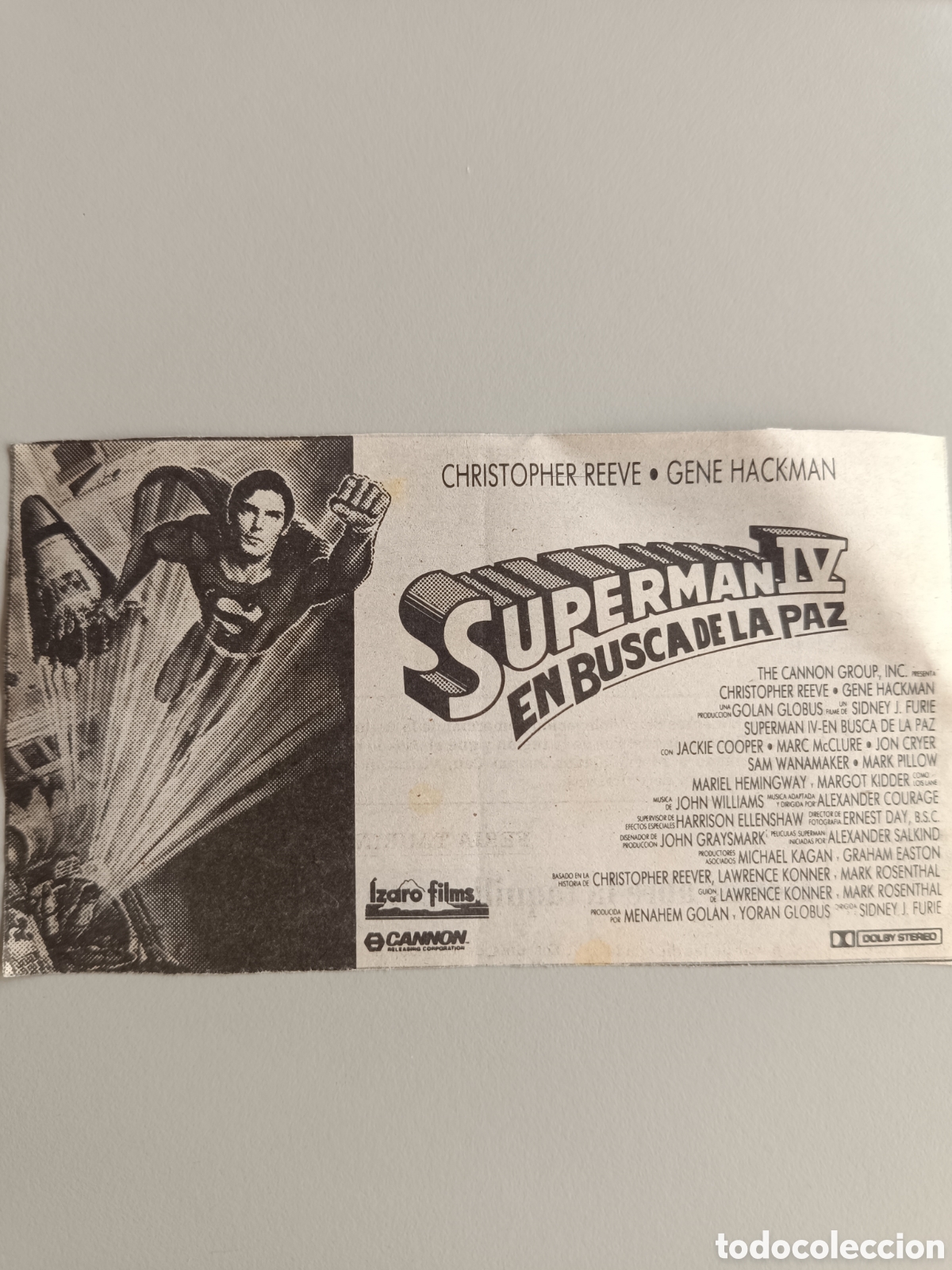 Otros art&iacute;culos de coleccionismo en papel: Anuncio prensa Superman IV cine