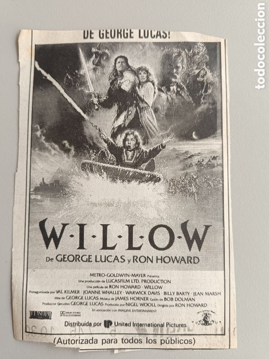 Otros art&iacute;culos de coleccionismo en papel: Anuncio prensa Willow cartel cine