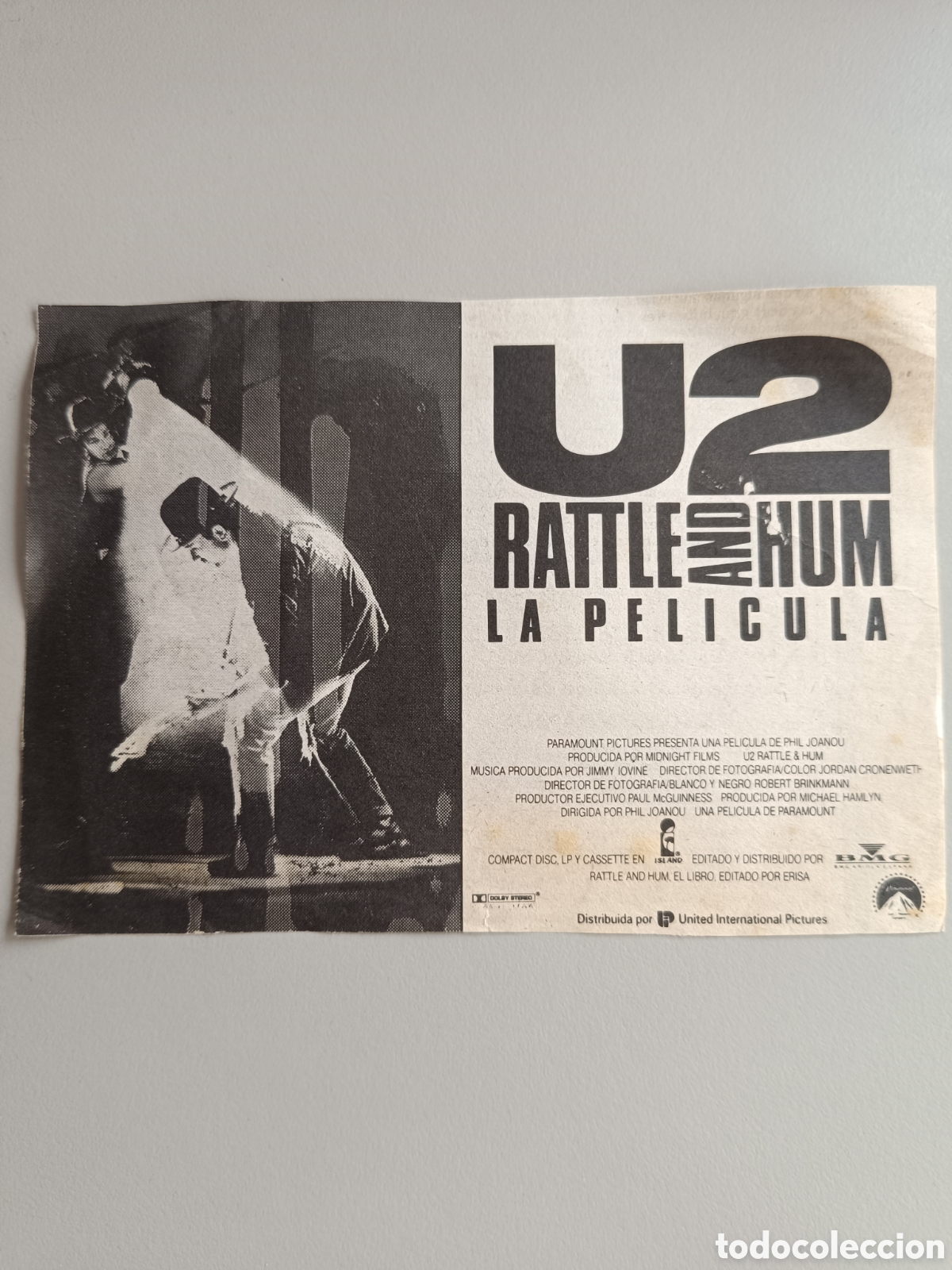 Otros art&iacute;culos de coleccionismo en papel: Anuncio prensa U2 rattle and hum cartel pel&iacute;cula
