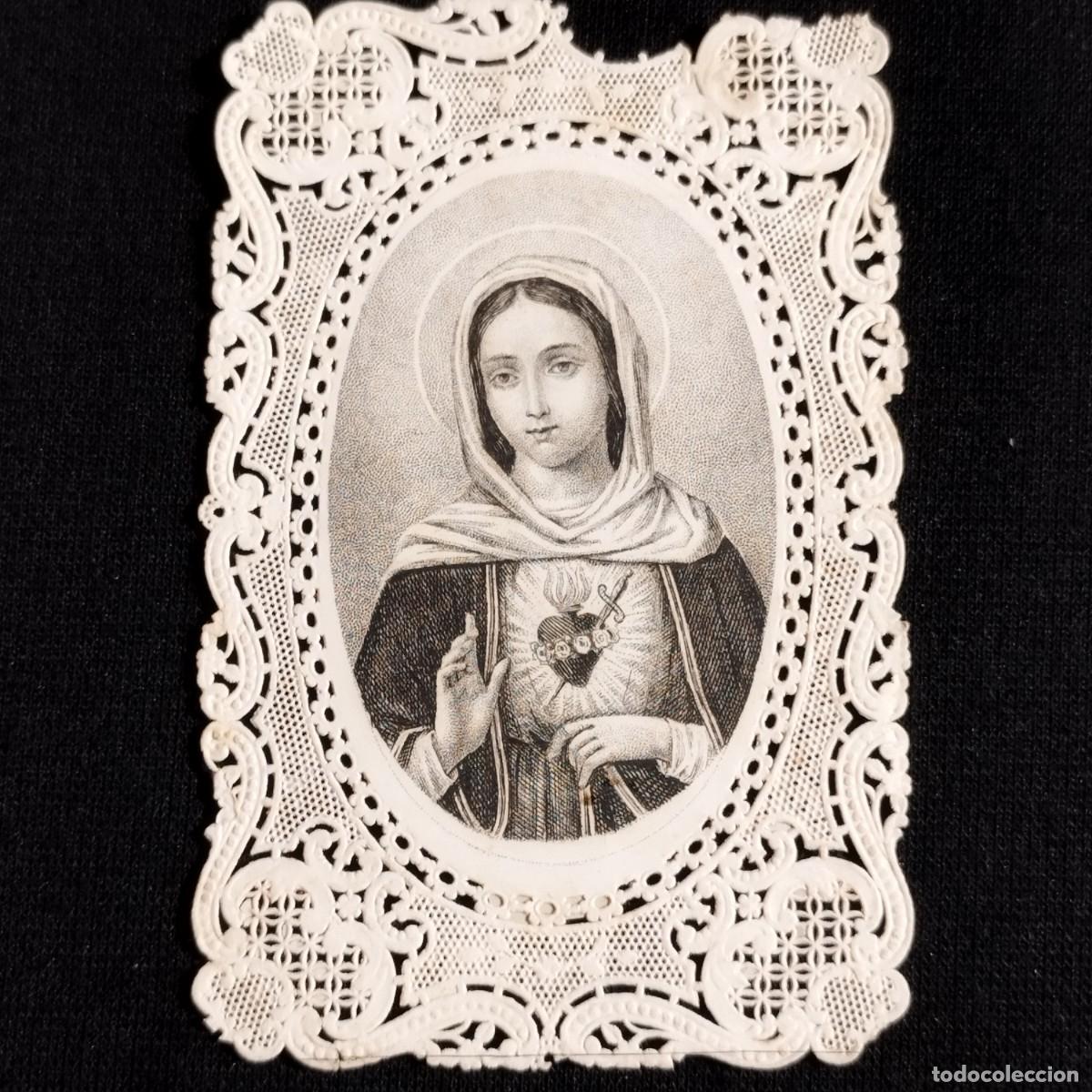 Outros artigos de papel: ESTAMPA DEVOCION INMACULADO CORAZON DE MARIA - MENSAJERO SAGRADO CORAZON DE JESUS - PUNTILLA CALADA