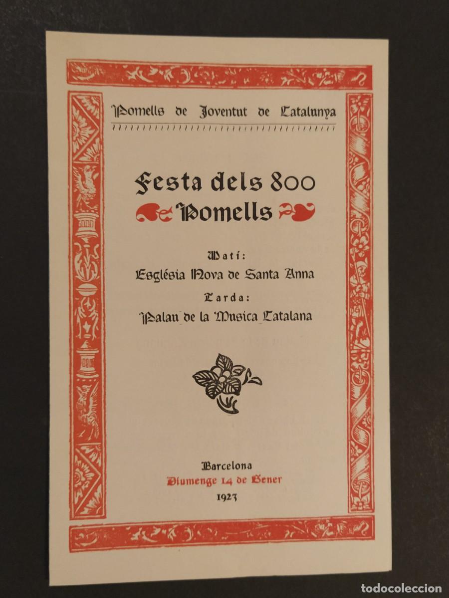 Sammelleidenschaft Andere Papierartikel: POMELLS DE JOVENTUT DE CATALUNYA - FESTA DELS 800 POMELLS - BARCELONA ANY 1923 -(K-16.084)