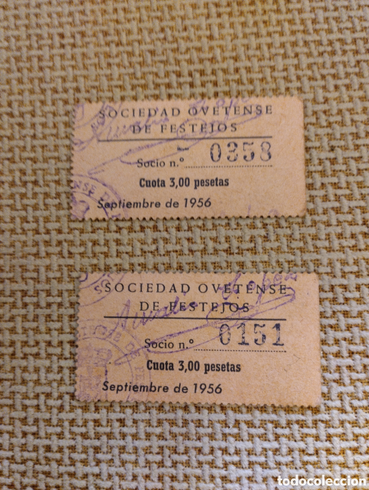 Otros art&iacute;culos de coleccionismo en papel: Recibos cuota Sociedad Ovetense de Festejos 1956
