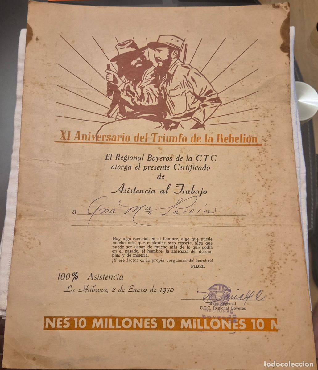 Otros art&iacute;culos de coleccionismo en papel: CUBA gran diploma certificado CTC asistencia al trabajo 1970