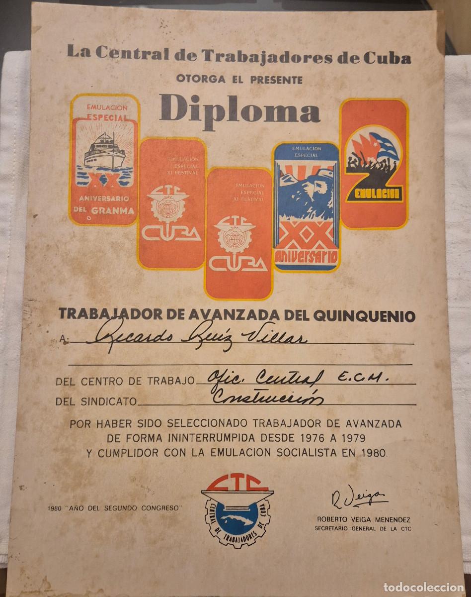 Otros art&iacute;culos de coleccionismo en papel: CUBA gran diploma certificado CT trabajador de avanzada 1980