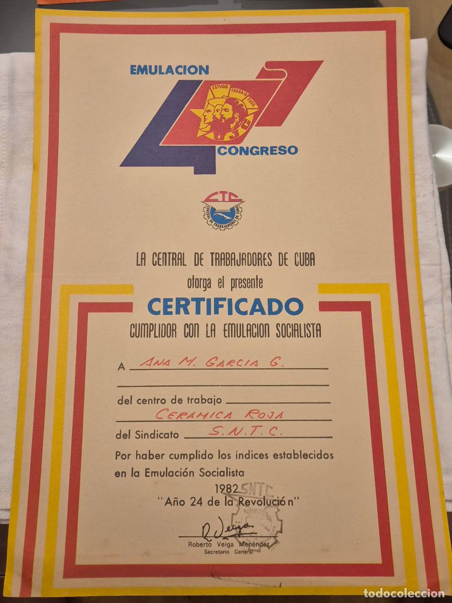 Otros art&iacute;culos de coleccionismo en papel: CUBA diploma certificado CTC UJC emulacion socialista 1982