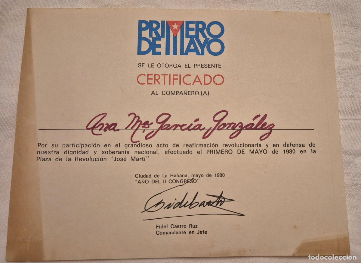Otros art&iacute;culos de coleccionismo en papel: CUBA diploma certificado primero de mayo 1980 CASTRO