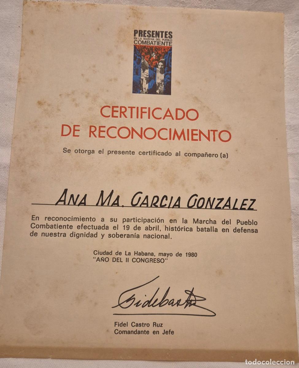 Otros art&iacute;culos de coleccionismo en papel: CUBA diploma certificado MARCHA DEL PUEBLO CASTRO 1980
