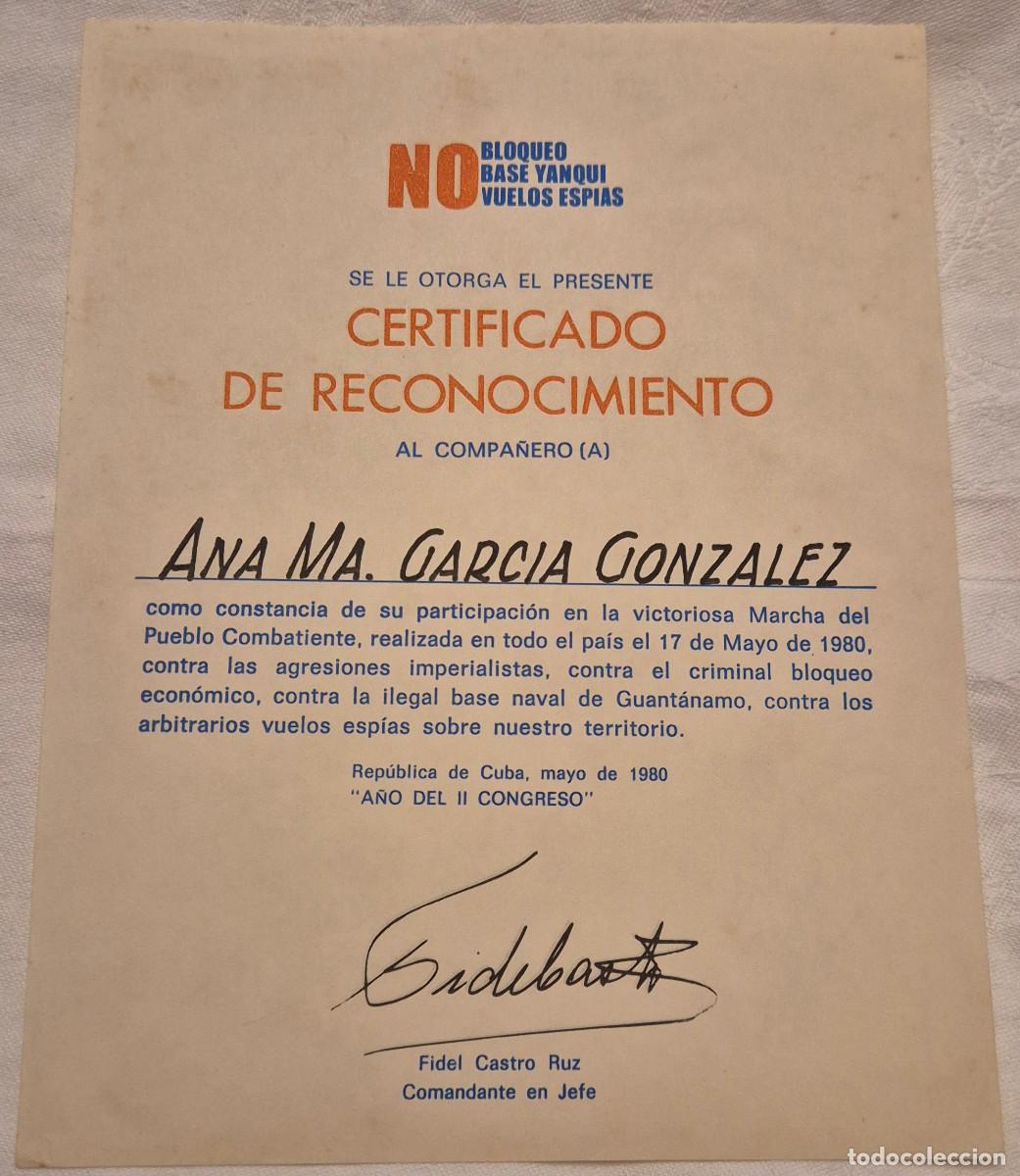 Otros art&iacute;culos de coleccionismo en papel: CUBA diploma certificado marcha del pueblo 1980 CASTRO
