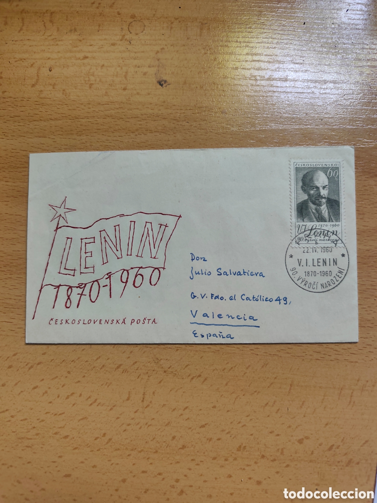 Otros art&iacute;culos de coleccionismo en papel: Es un sobre de primer d&iacute;a de circulaci&oacute;n de Checoslovaquia, fechado el 22 de abril de 1960, conmemor