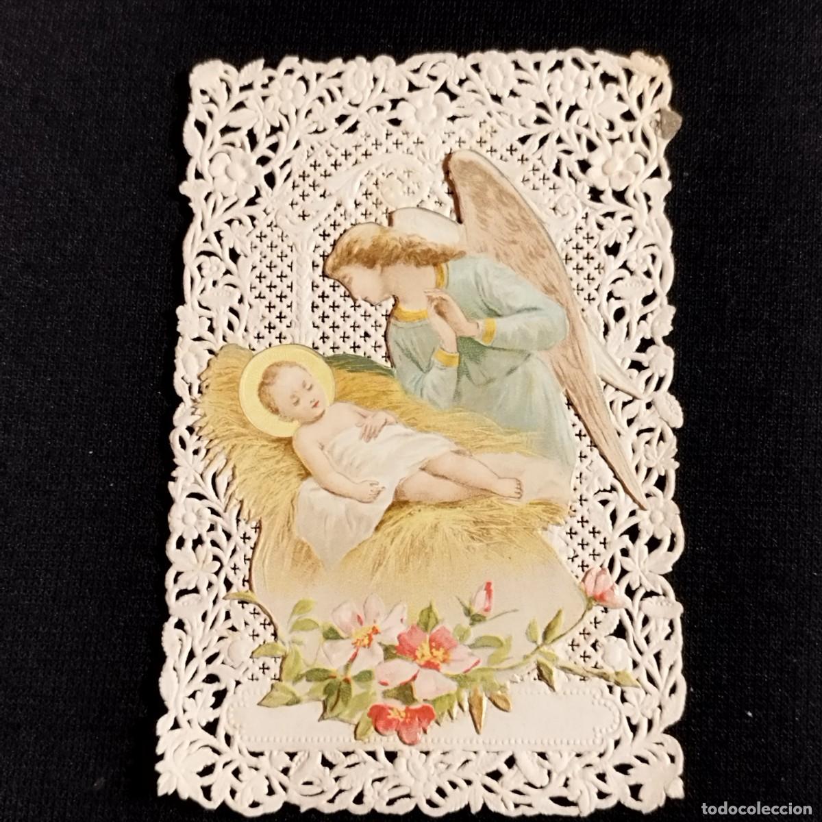 Otros art&iacute;culos de coleccionismo en papel: ESTAMPA ANGEL VELANDO A NI&Ntilde;O JESUS EN LA CUNA - PUNTILLA CALADA -