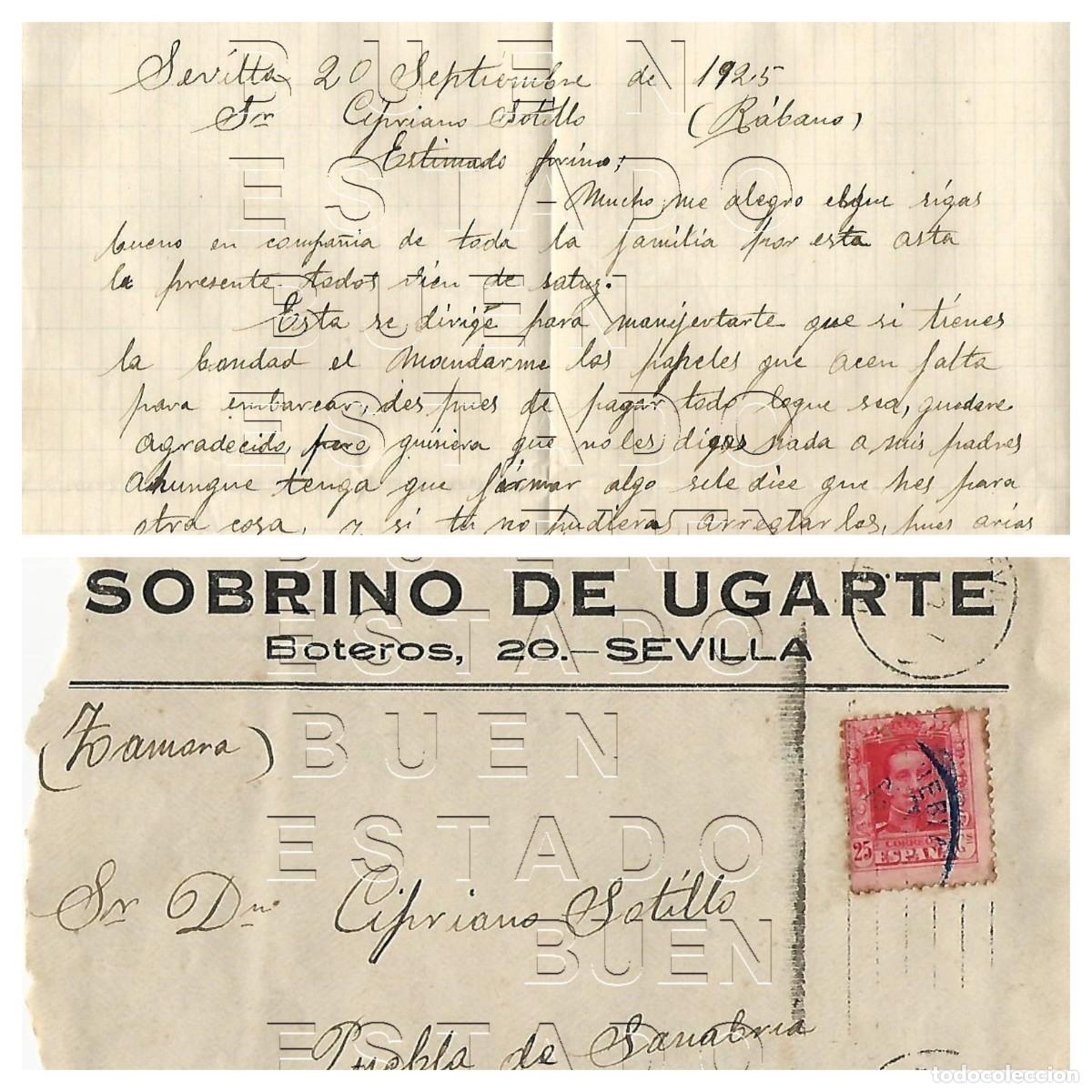 Otros art&iacute;culos de coleccionismo en papel: 1925 SEVILLA A PUEBLA DE SANABRIA ZAMORA SOBRE Y CARTA ALMACEN DE CURTIDOS SOBRINO DE UGARTE M51