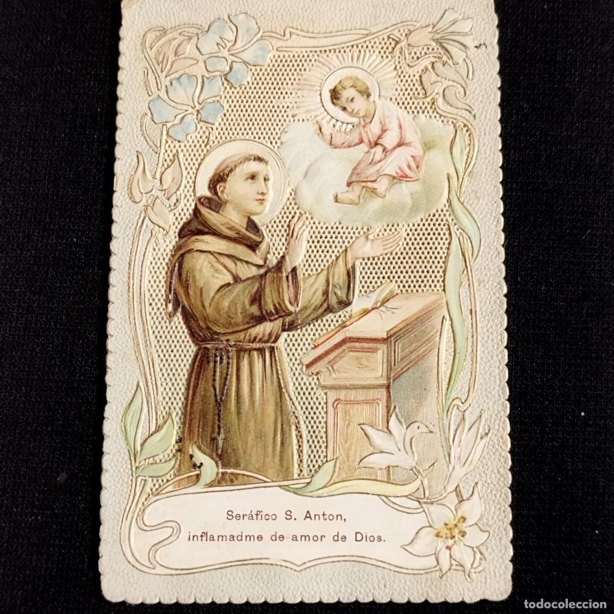 Paper Collecting Others: ESTAMPA SERAFICO SAN ANTON INFLAMADME DE AMOR DE DIOS - EN RELIEVE Y A COLOR -