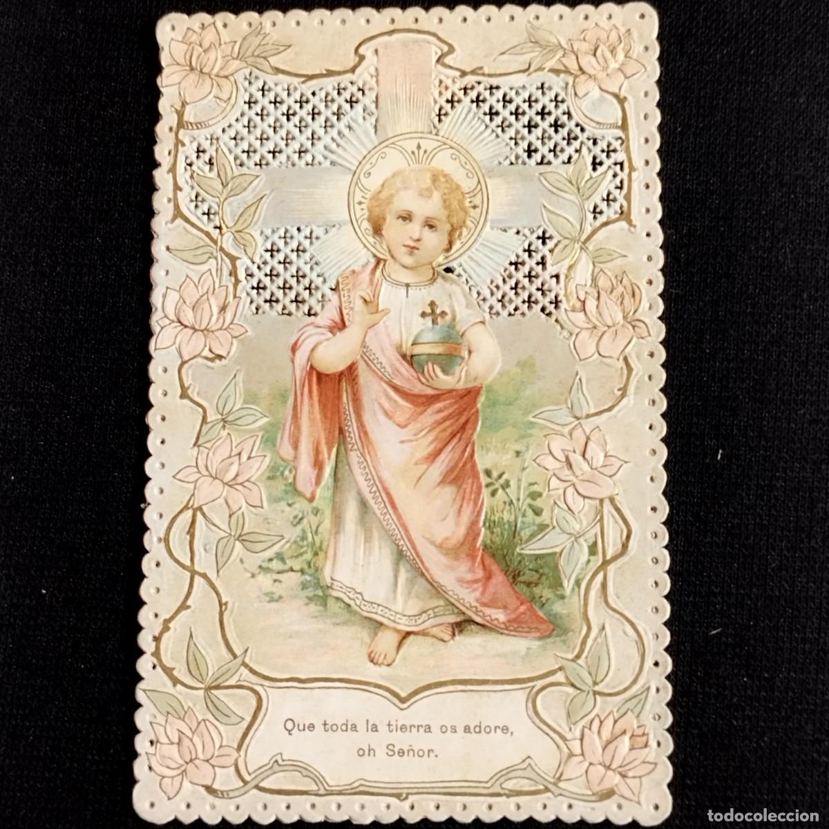 Otros art&iacute;culos de coleccionismo en papel: ESTAMPA NI&Ntilde;O JESUS BENDICIENDO TODA LA TIERRA OS ADORE - EN RELIEVE CALADA A COLOR -
