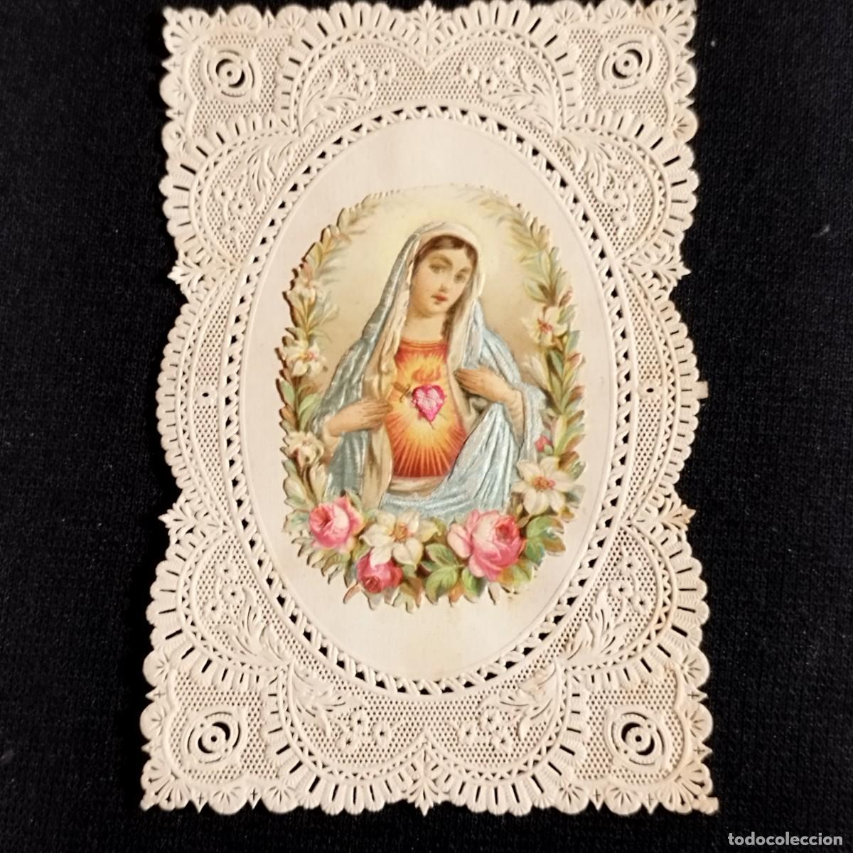 Otros art&iacute;culos de coleccionismo en papel: ESTAMPA SAGRADO CORAZON DE MARIA - EN RELIEVE PUNTILLA CALADA -