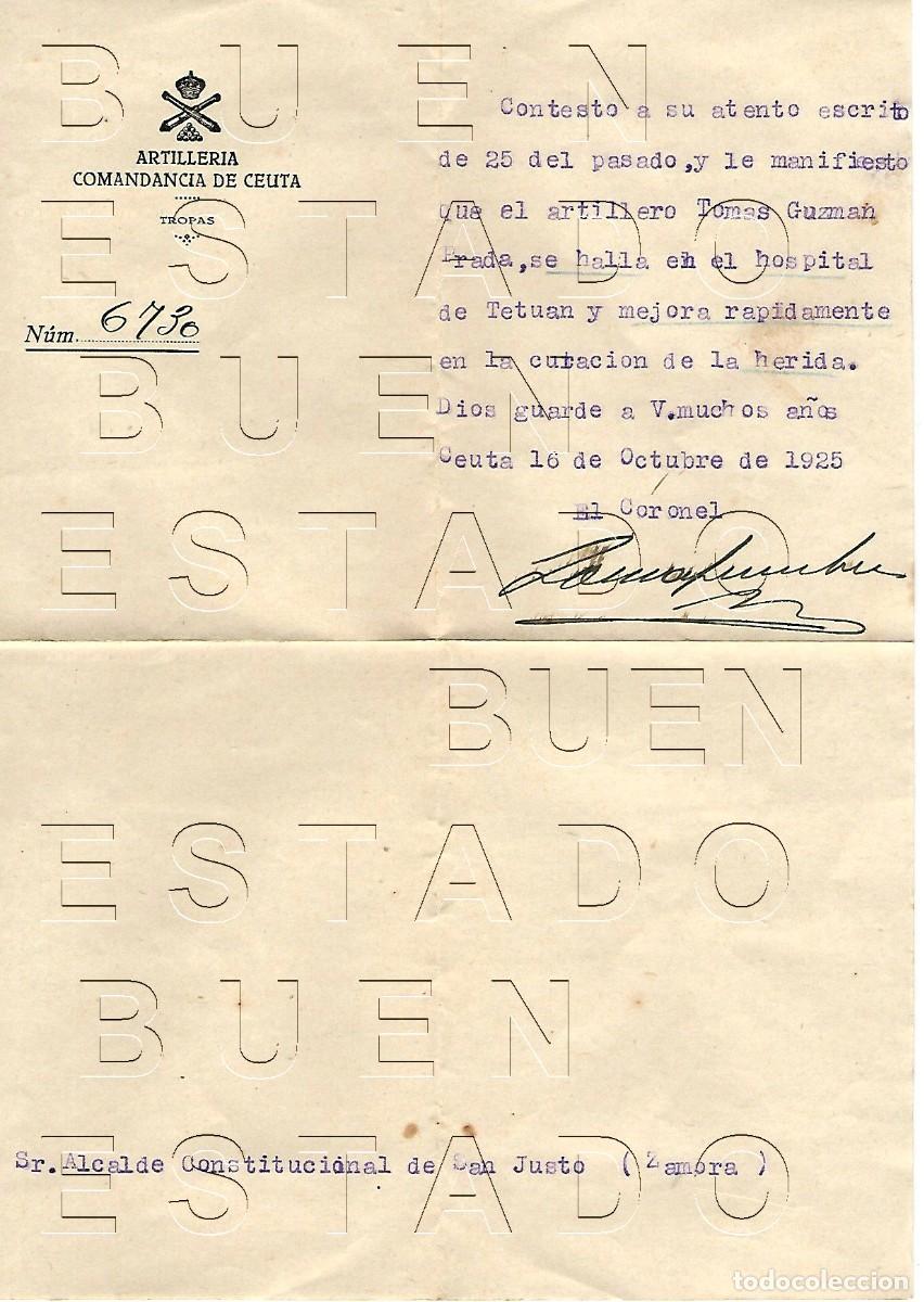 Otros art&iacute;culos de coleccionismo en papel: 1925 CEUTA COMANDANCIA ARTILLERIA A SAN JUSTO ZAMORA CARTA Y SOBRE M51