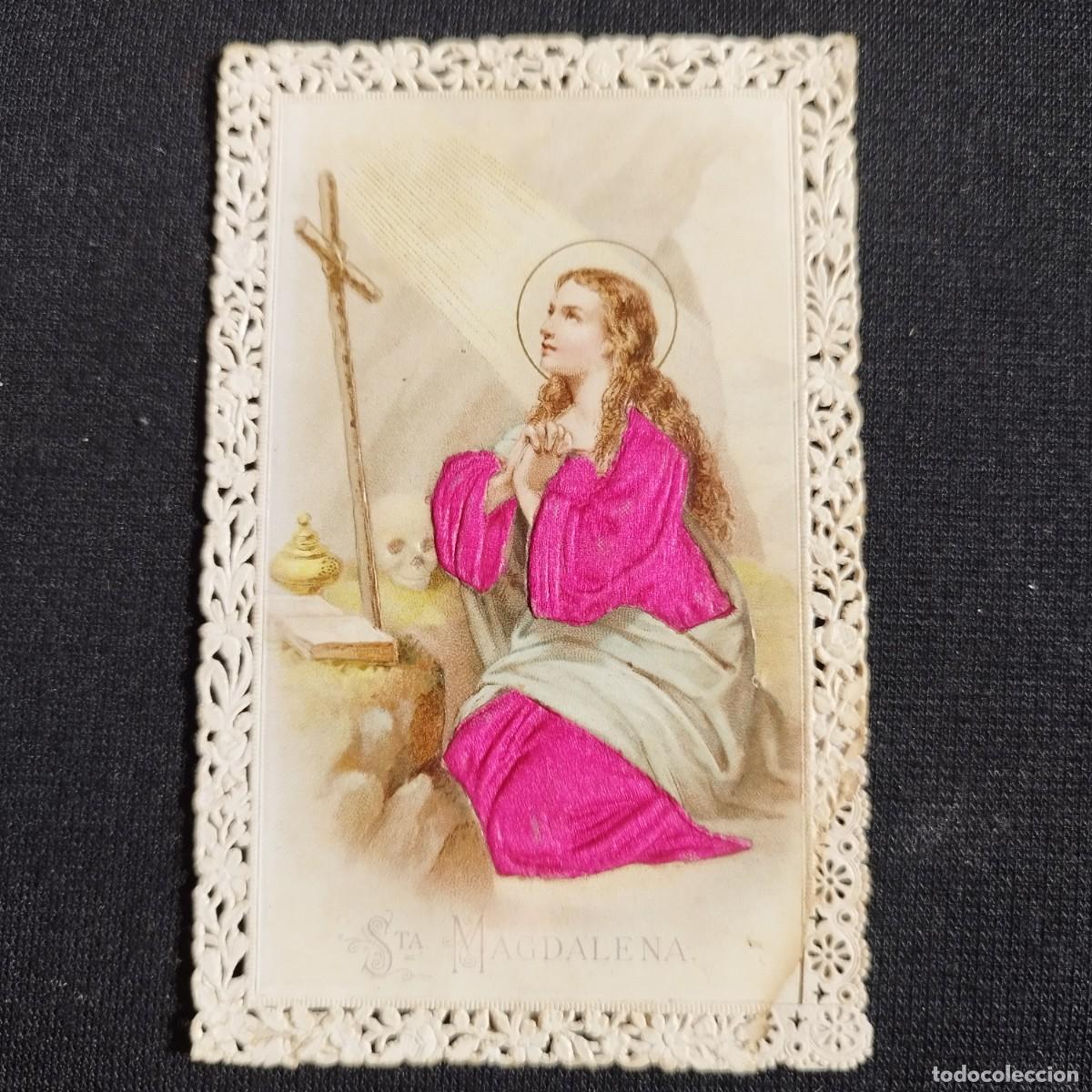 Otros art&iacute;culos de coleccionismo en papel: ESTAMPA SANTA MARIA MAGDALENA VESTIDA COLOR FUCSIA EN RELIEVE - CALADA -