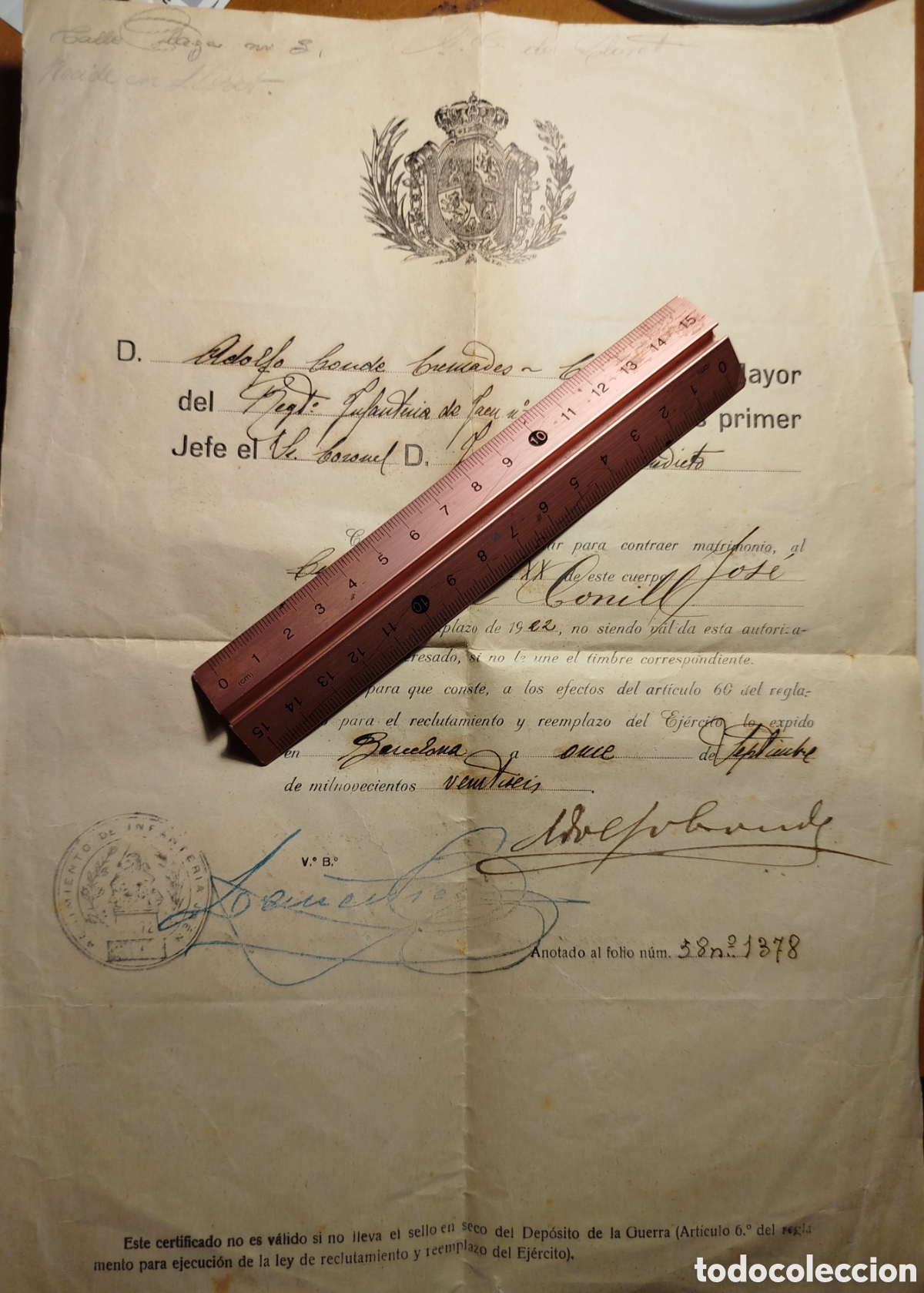 Otros art&iacute;culos de coleccionismo en papel: Documento oficial a&ntilde;os 20
