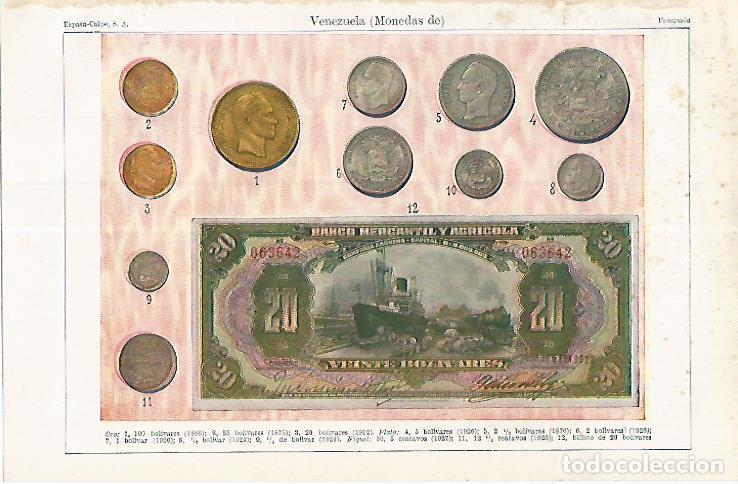 Altri oggetti di carta: LAMINA ESPASA 17491: Monedas de Venezuela - Varios