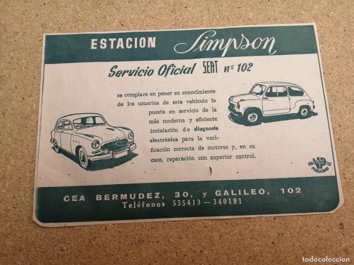 Outros artigos de papel: ANUNCIO. ESTACION SIMPSON (MADRID) SERVICIO OFICIAL SEAT 132