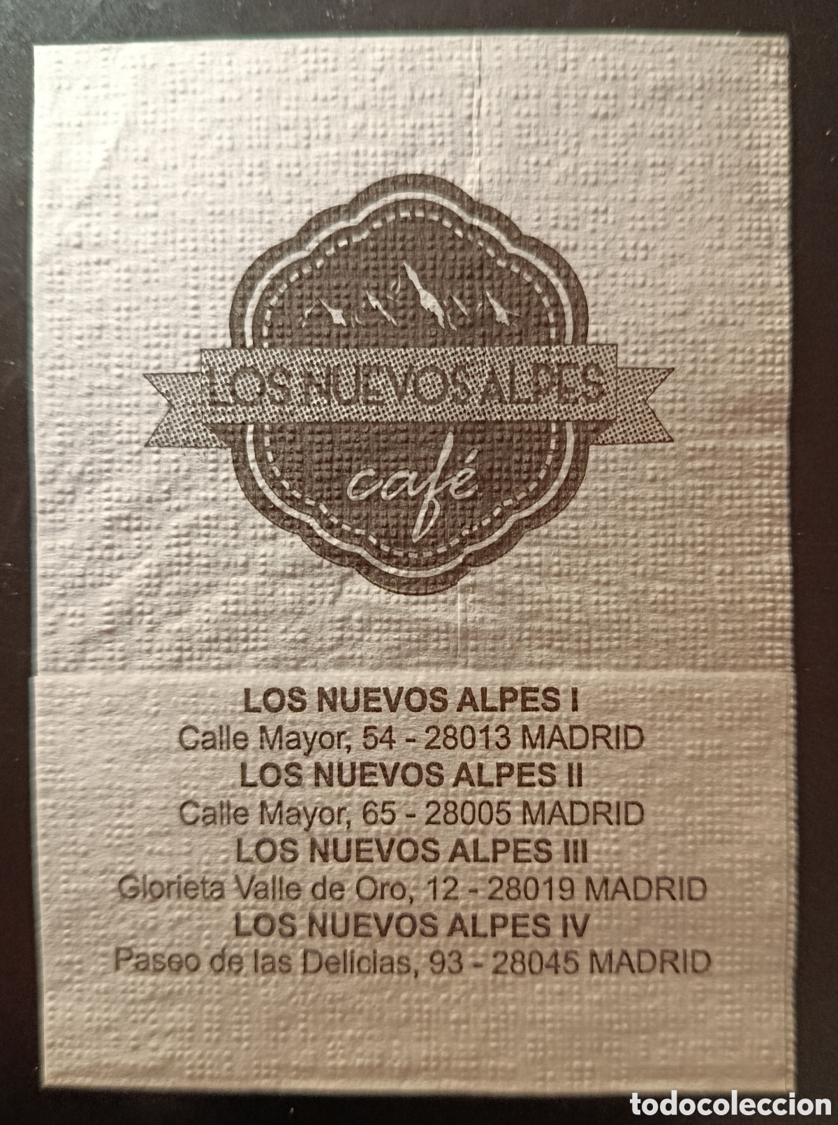Otros art&iacute;culos de coleccionismo en papel: SERVILLETA DE PAPEL LOS NUEVOS ALPES/MADRID