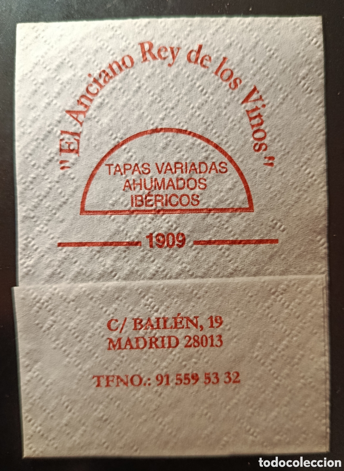 Collectionnisme Papier divers: SERVILLETA DE PAPEL EL ANCIANO REY DE LOS VINOS/MADRID