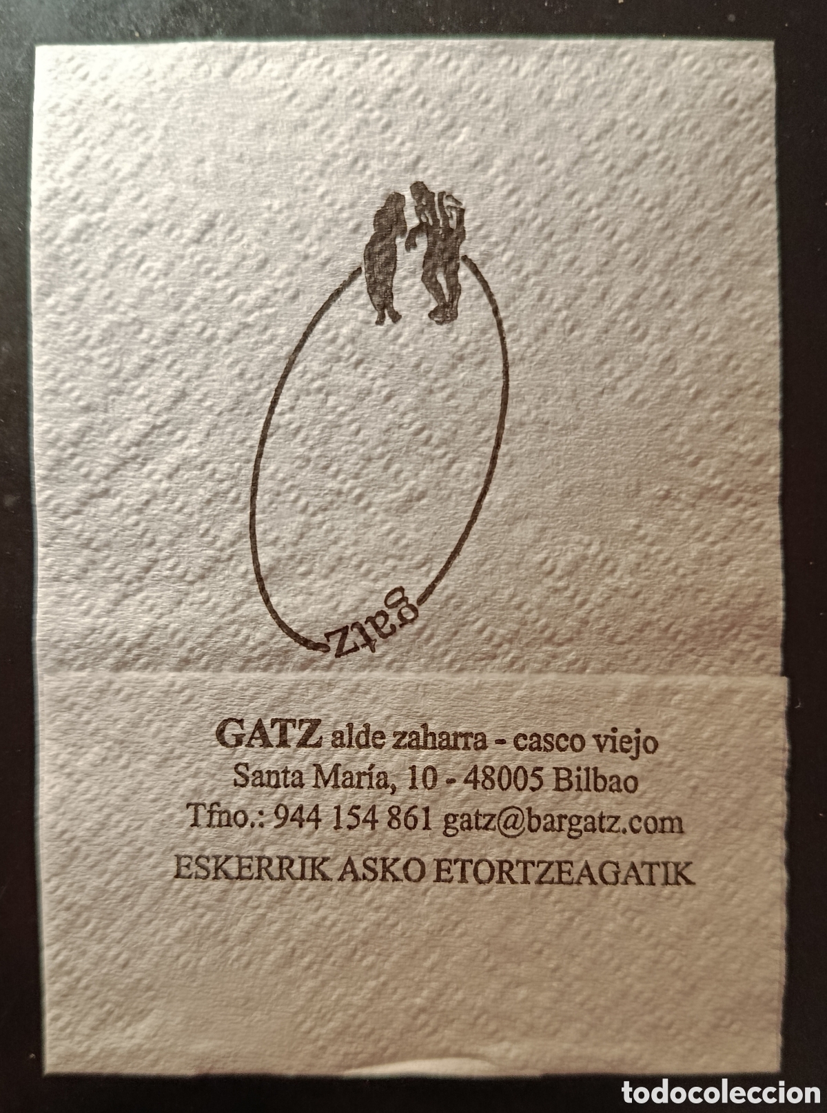 Otros art&iacute;culos de coleccionismo en papel: SERVILLETA DE PAPEL GATZ/BILBAO
