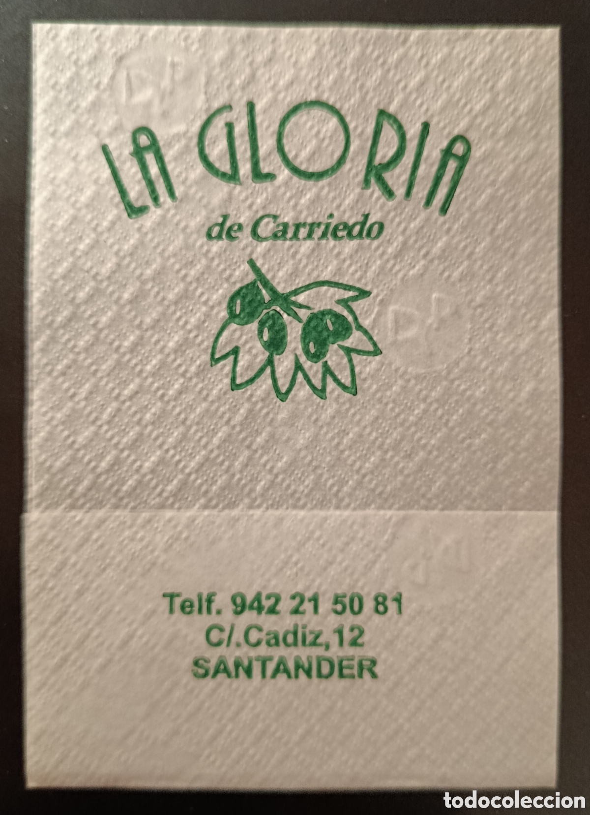 Otros art&iacute;culos de coleccionismo en papel: SERVILLETA DE PAPEL LA GLORIA/SANTANDER
