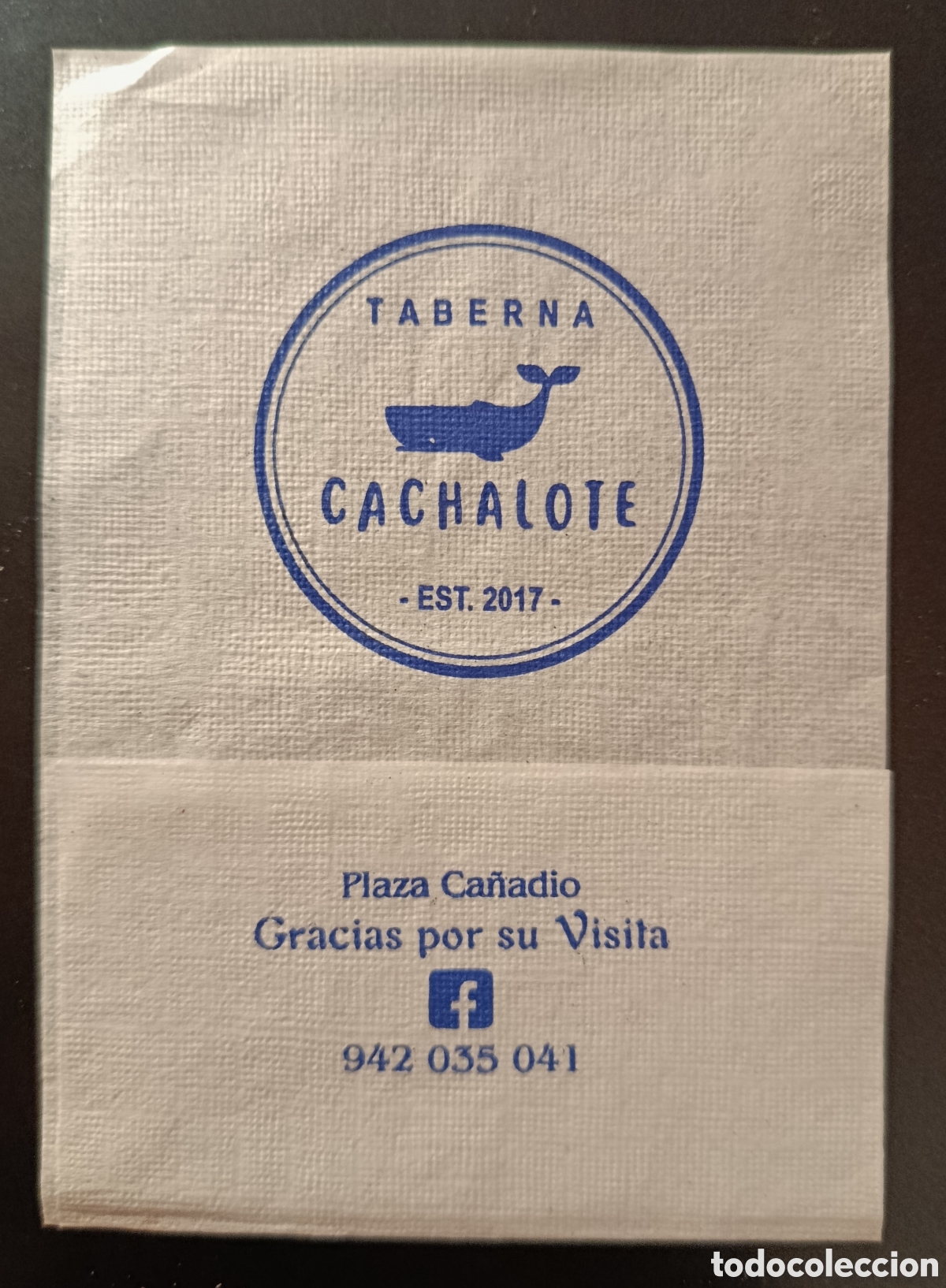 Otros art&iacute;culos de coleccionismo en papel: SERVILLETA DE PAPEL TABERNA CACHALOTE/SANTANDER