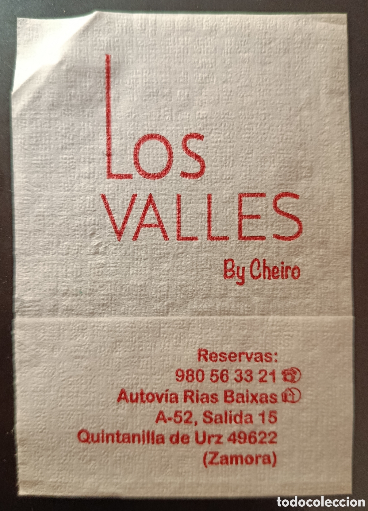 Otros art&iacute;culos de coleccionismo en papel: SERVILLETA DE PAPEL LOS VALLES/ZAMORA