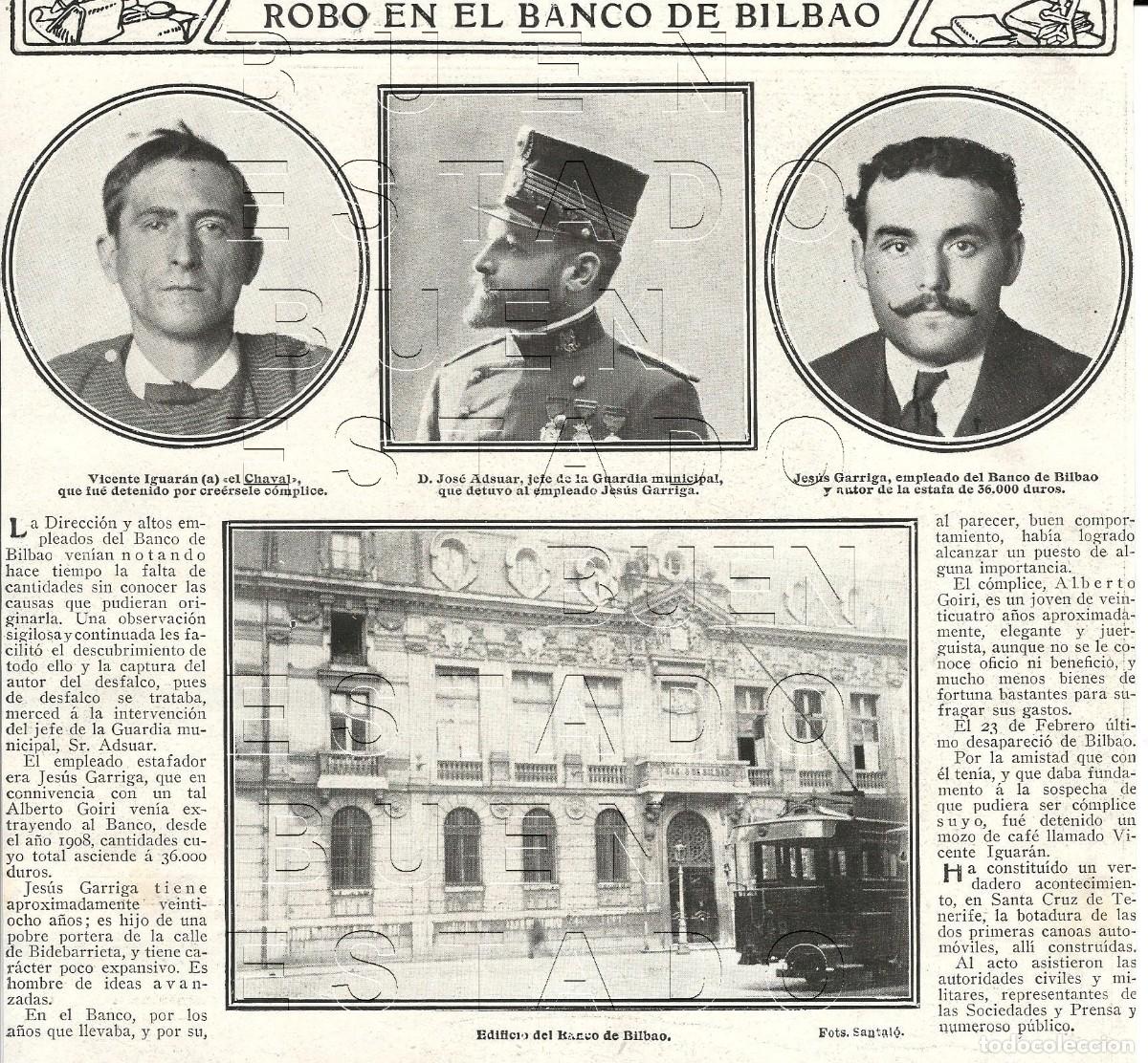 Collectionnisme Papier divers: BILBAO ROBO EN EL BANCO 20X14 CLIPPING MUY ANTIGUO M55