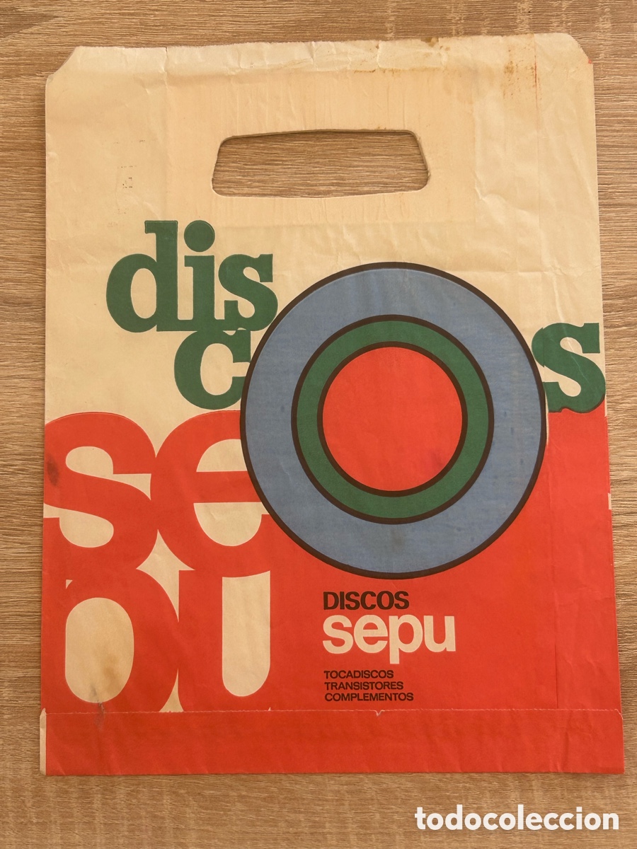 Otros art&iacute;culos de coleccionismo en papel: Antigua bolsa de papel disco de vinilo discos sepu