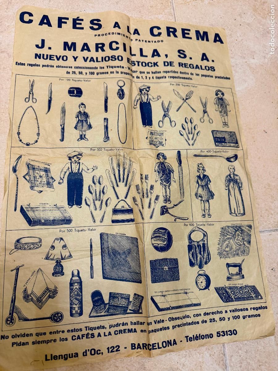 Otros art&iacute;culos de coleccionismo en papel: Hoja publicidad regalos caf&eacute;s J. Marcilla
