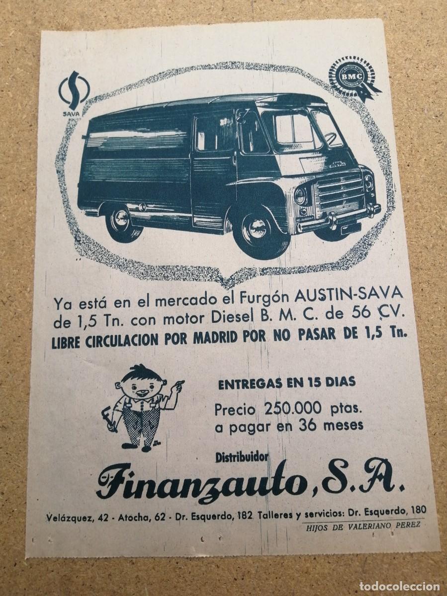 Collectionnisme Papier divers: ANUNCIO. FURGON AUSTIN SAVA, FINANZAUTO, TODO EN AUTOMOCION, MADRID
