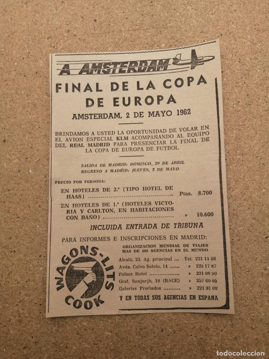 Collectionnisme Papier divers: ANUNCIO. AMSTERDAM VIAJE FINAL DE LA COPA DE EUROPA 1962